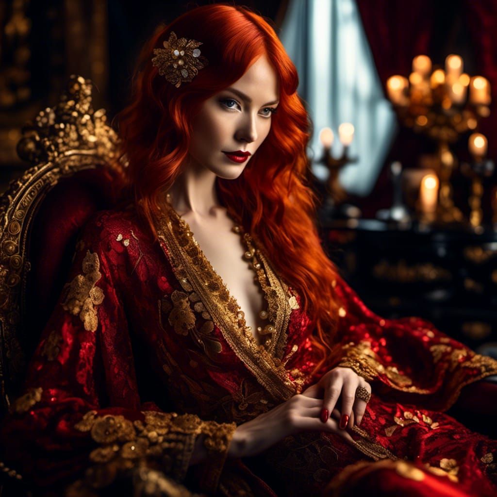 Elegant 1920s Noir Portrait of Red-Haired Woman