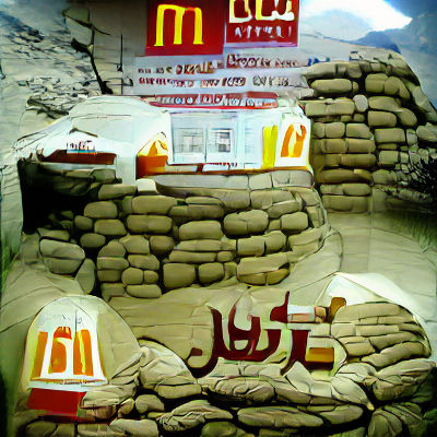 Abandoned McDonald's in a Desolate Afghanistan Landscape