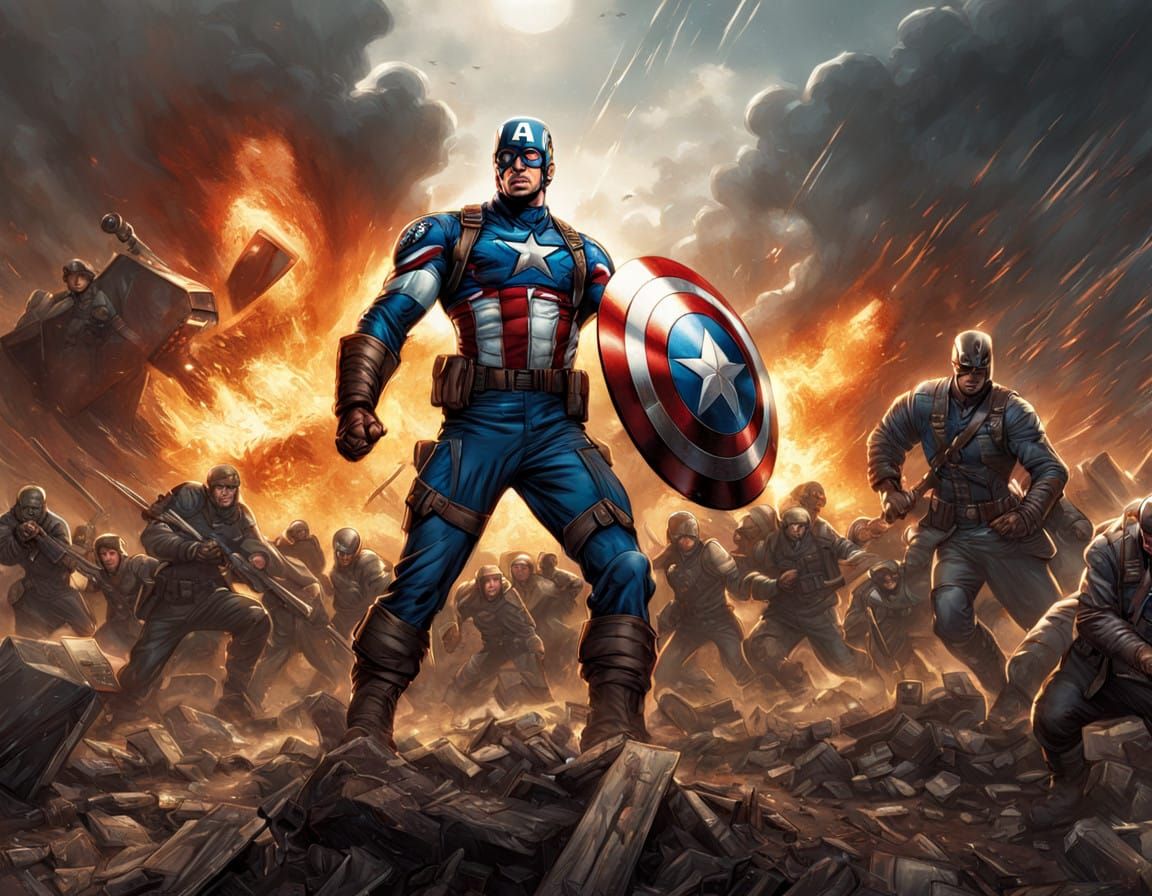 Captain America in Epic Hyperrealistic Combat