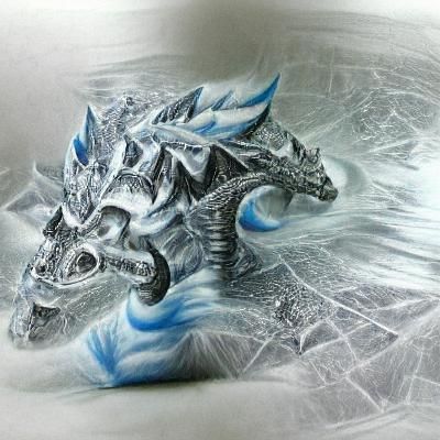 Detailed Charcoal Drawing of an Ice Dragon