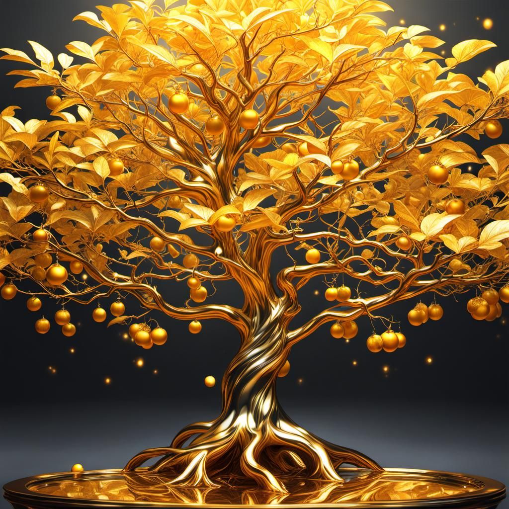 Golden Tree with Gold Fruit: Digital Art in 8k