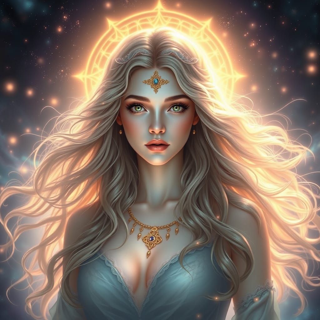 Ethereal Libra Goddess in Cosmic Splendor