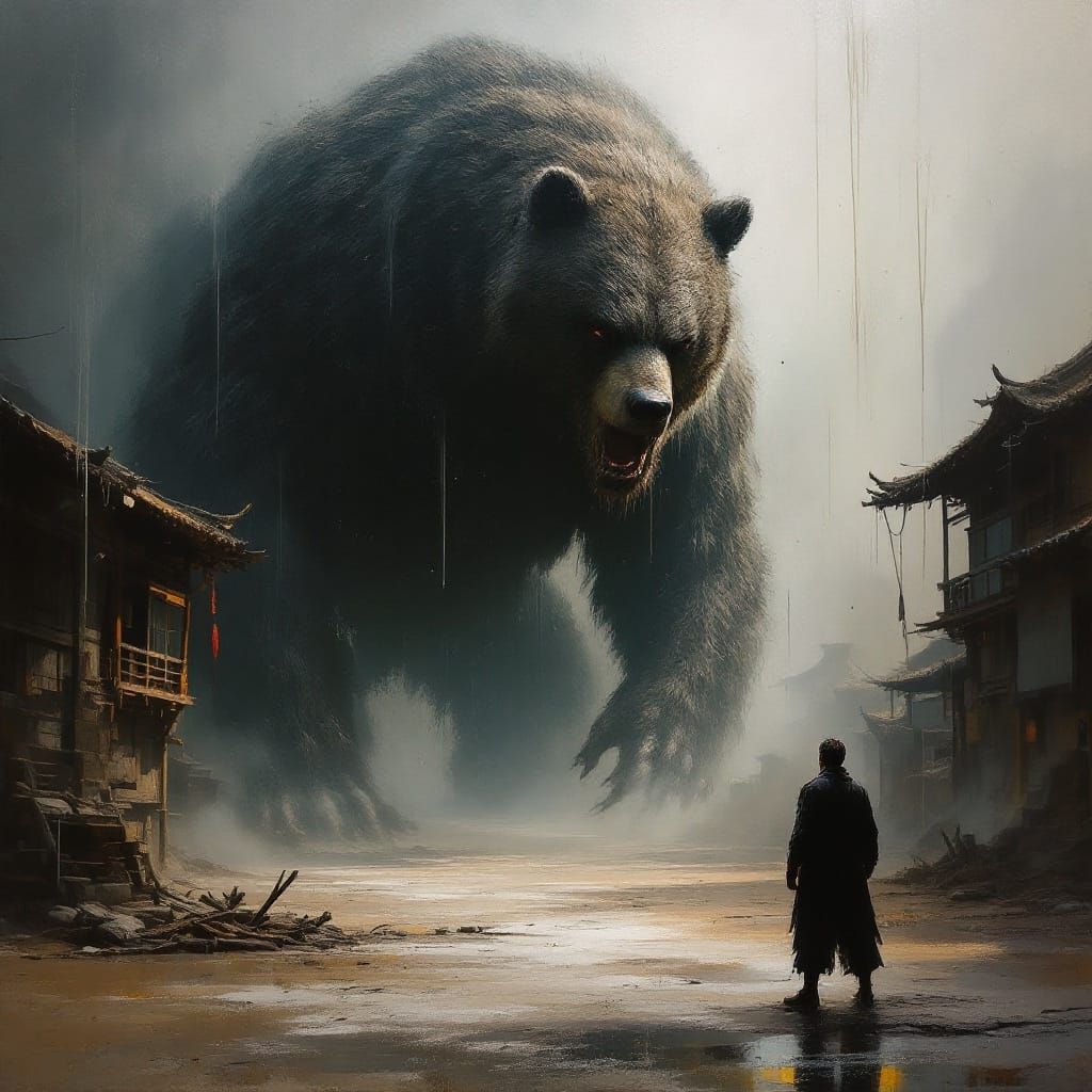 Dramatic Baroque-Style Oil Painting of a Hero Confronting a ...