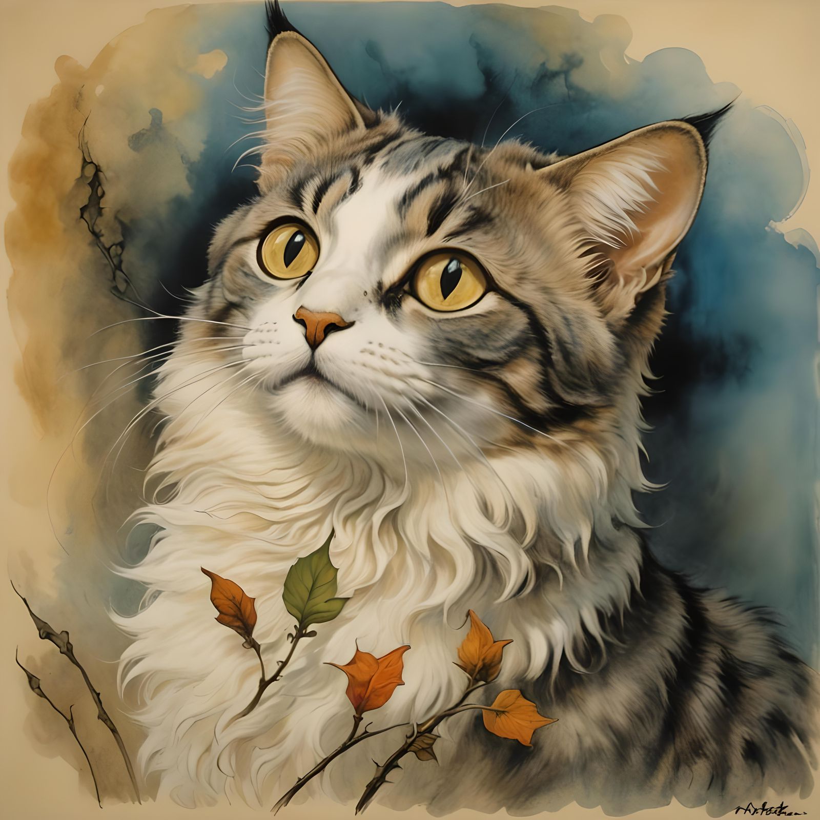 Surreal Cat as Melting Oil Painting