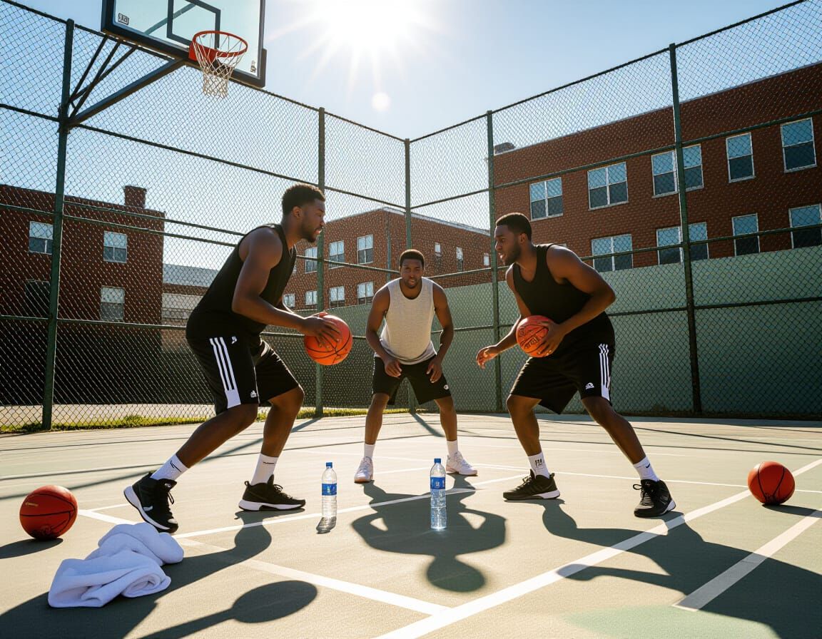 Intense Urban Basketball Game in Hyper-Realistic Style