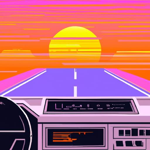 Vaporwave Car Scene on Highway in 1980s Style