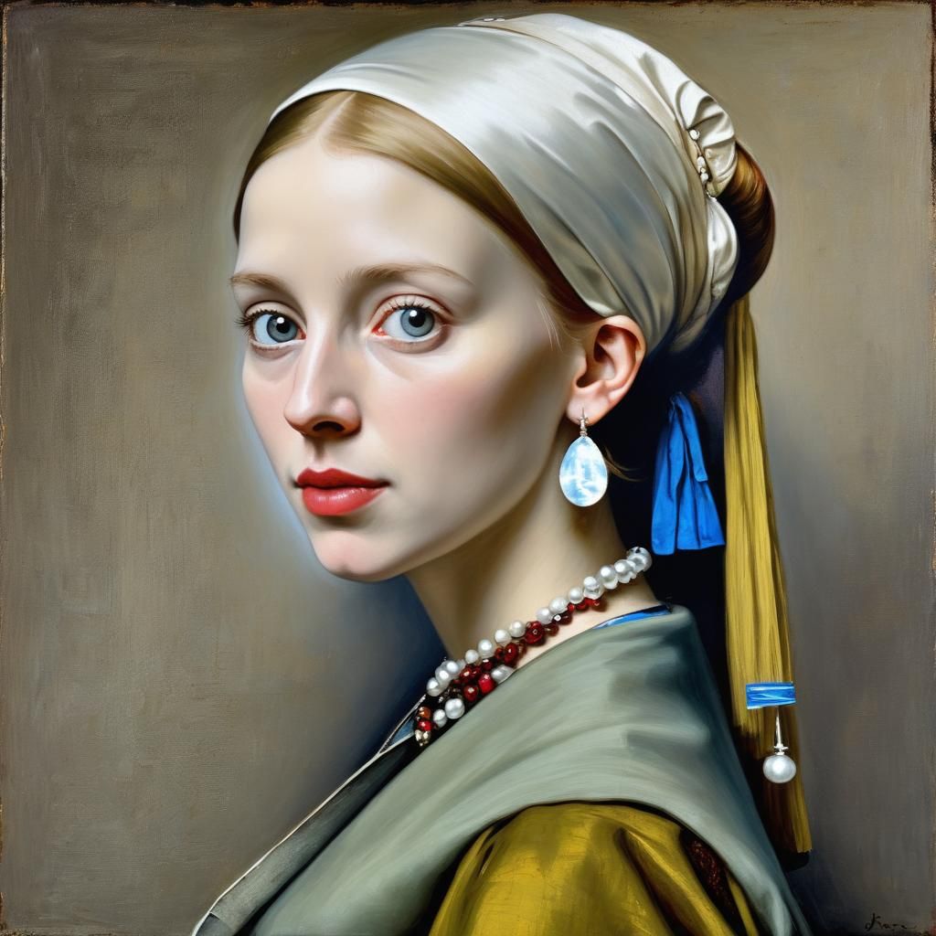 Realistic Girl with Pearl Earring Painting