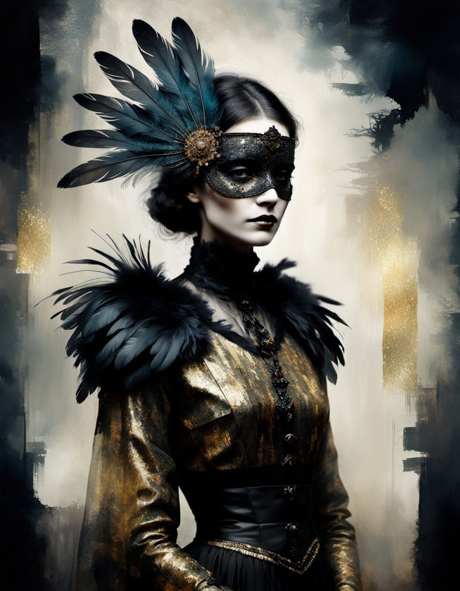 Venetian Masked Lady Portrait in Dreamlike Impressionism