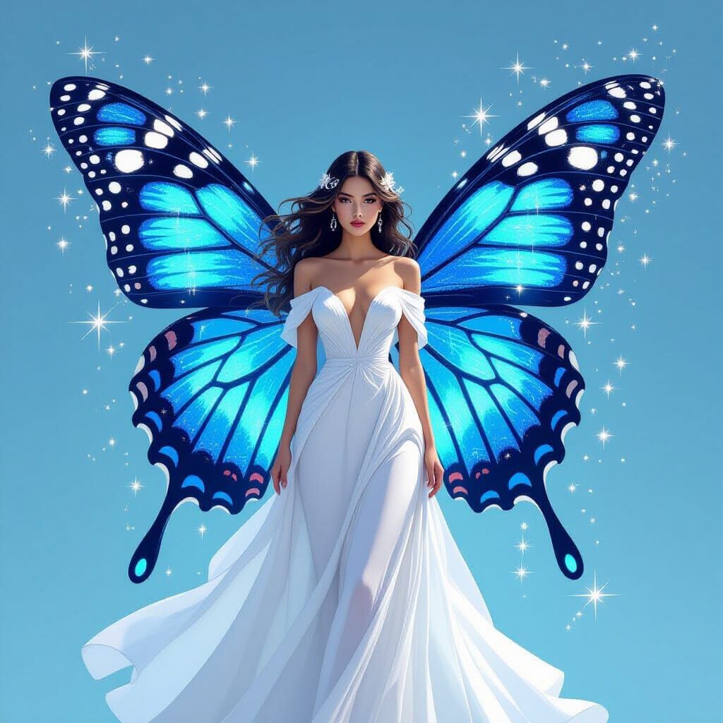 Ethereal Woman with Butterfly Wings in Dreamy Style