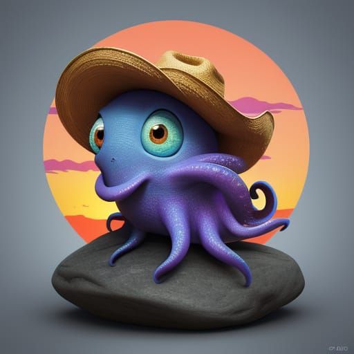 adorable Octopus wearing a cowboy hat