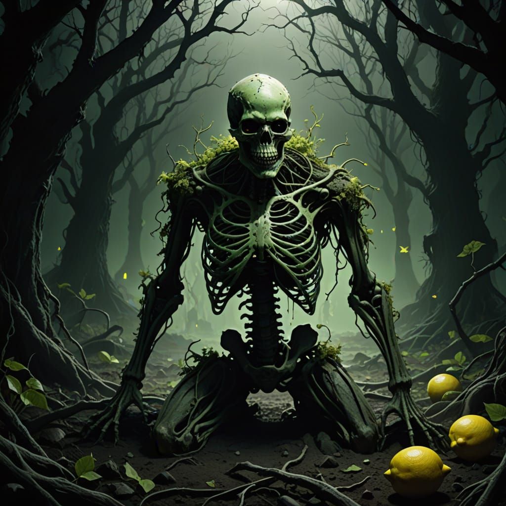 Dark Fantasy Creature Amidst Twisted Roots