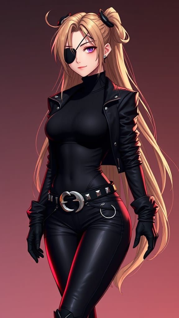 Gothic Fantasy Warrior Woman with Golden Hair and Eyepatch