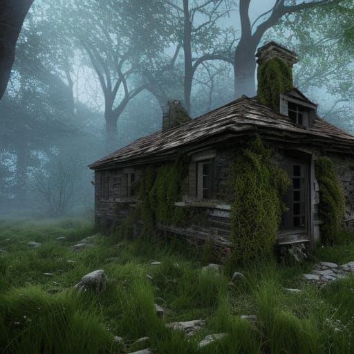 Eerie Abandoned Cottage in Moonlight: 3D Game Art