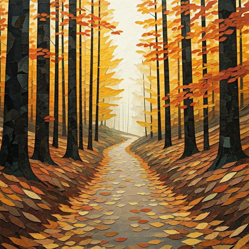 Autumn Forest Path in Collage Style