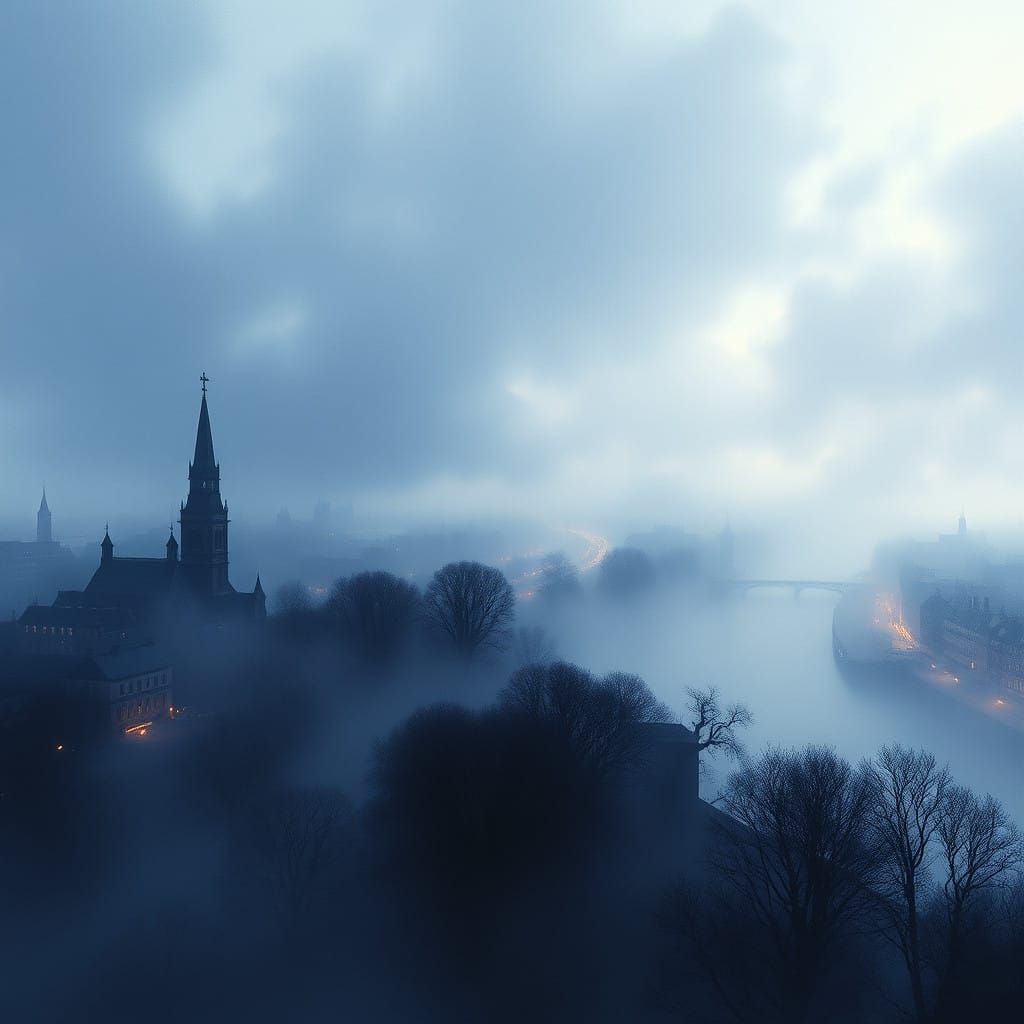 Foggy Thames Valley in Lowry-Inspired Alcohol Ink Art