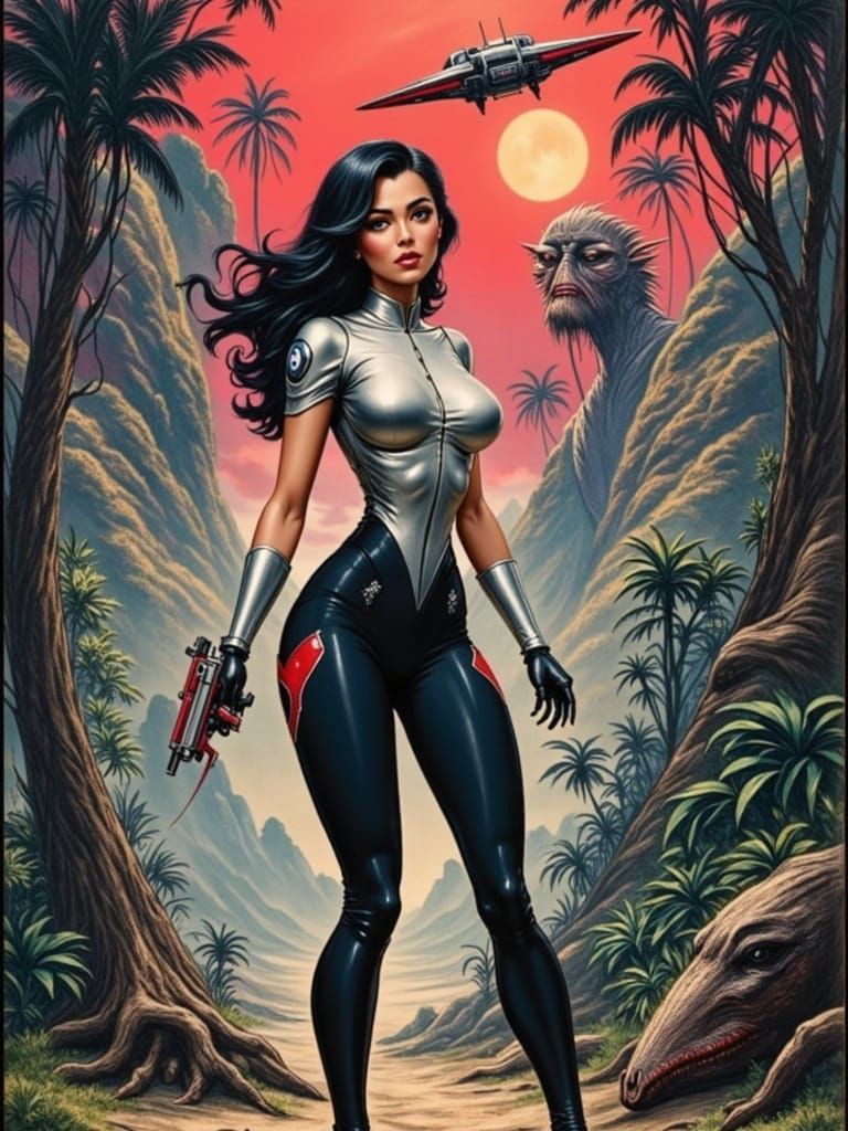 Retro Space Woman on Jungle Planet Cover Art