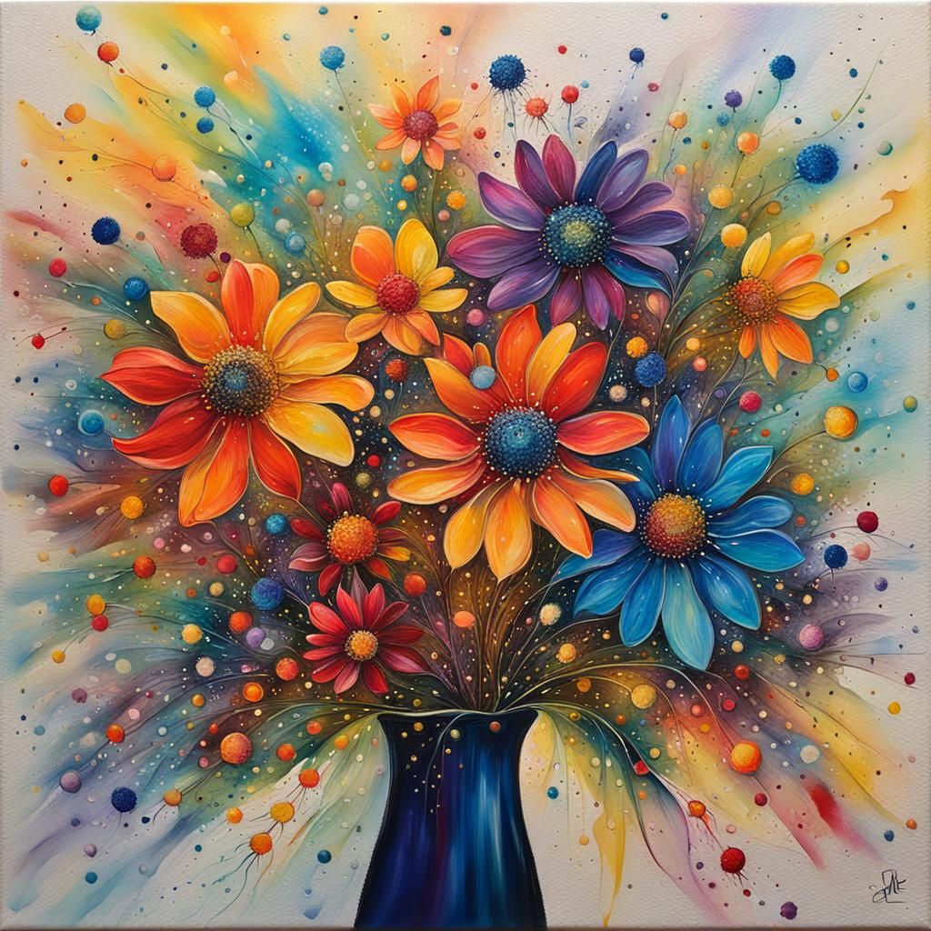 Cosmic Flower Bouquet in Expressionist Oil Painting