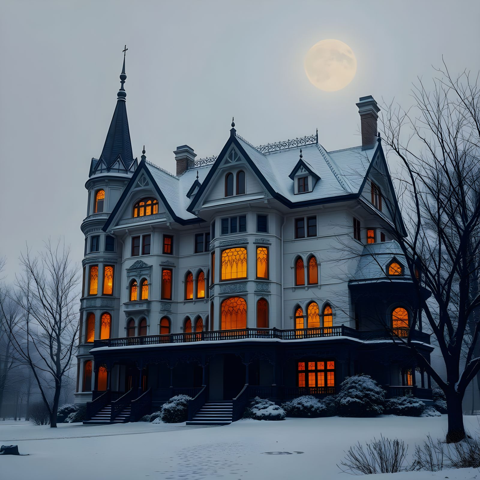 Victorian Winter Wonderland in Moonlit Solitude