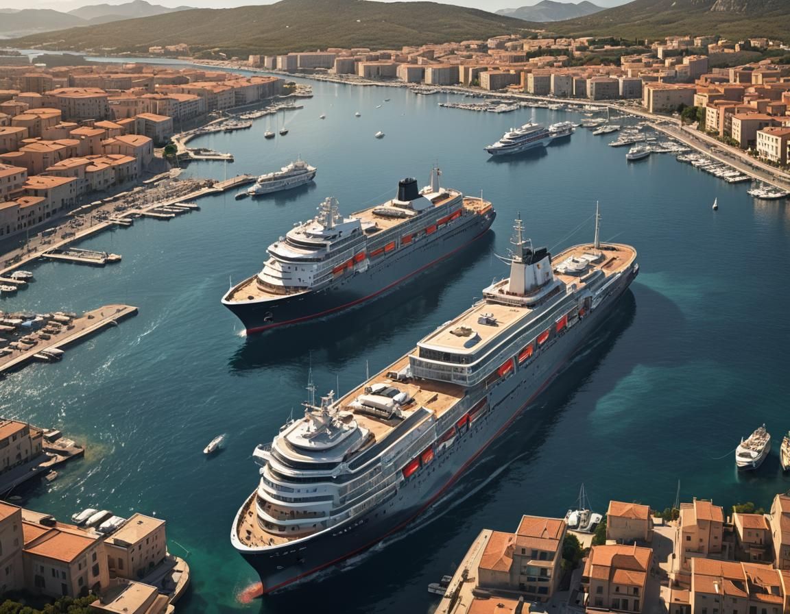 Modern Ship Approaches Olbia Harbor in Digital Art