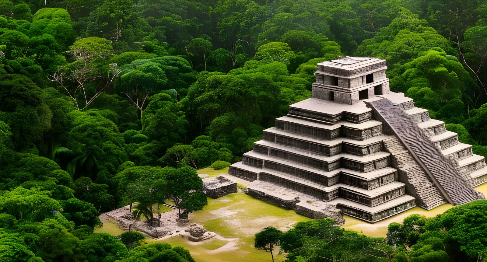 Hyperrealistic Mayan Temple in Jungle, Professional Photogra...