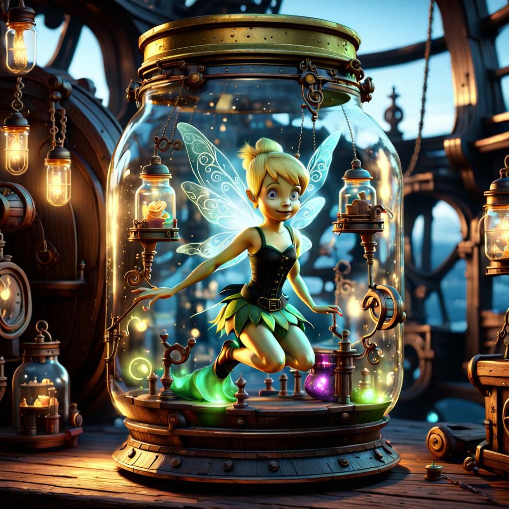 Goth Tinkerbell in Steampunk Pirate Scene: 8K 3D Render