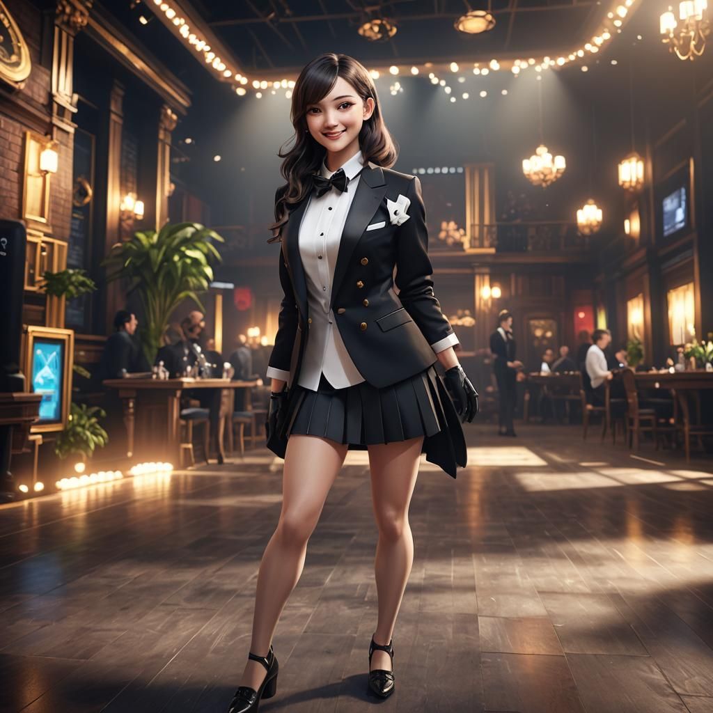 Smiling Girl in Tuxedo: 3D Game Cinematic