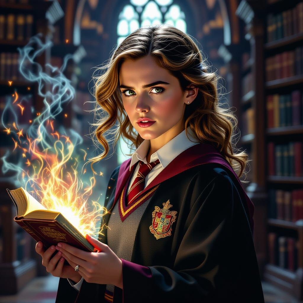 Hermione Granger Unleashes Magic in Oxford Library, Art Nouv...