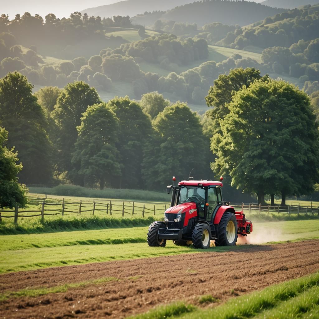 Red Tractor Mowing: Professional Photography