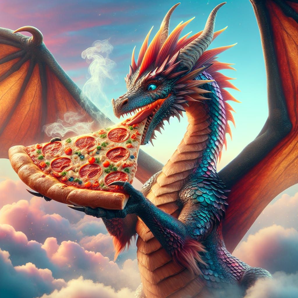 A Majestic Dragon Indulges in Pizza Delight