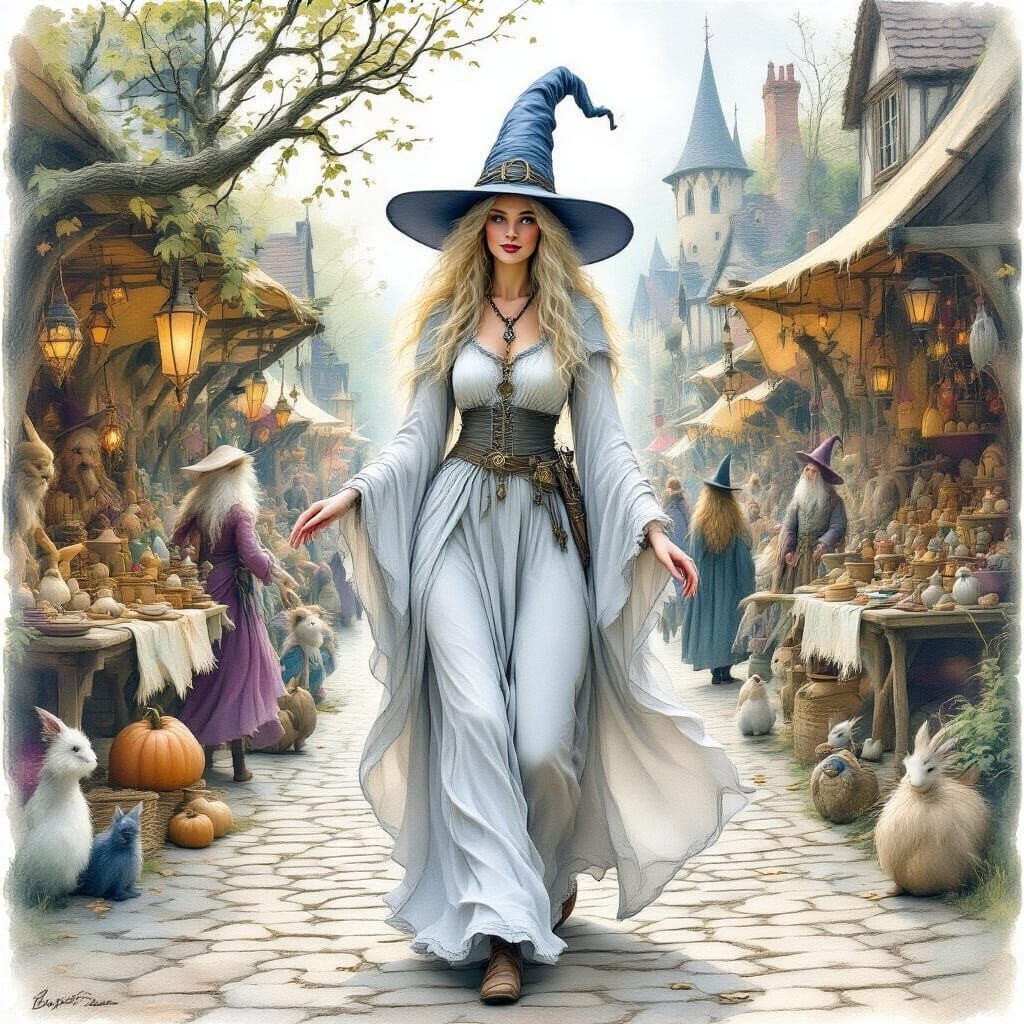White Witch in Whimsical Watercolor Marketplace