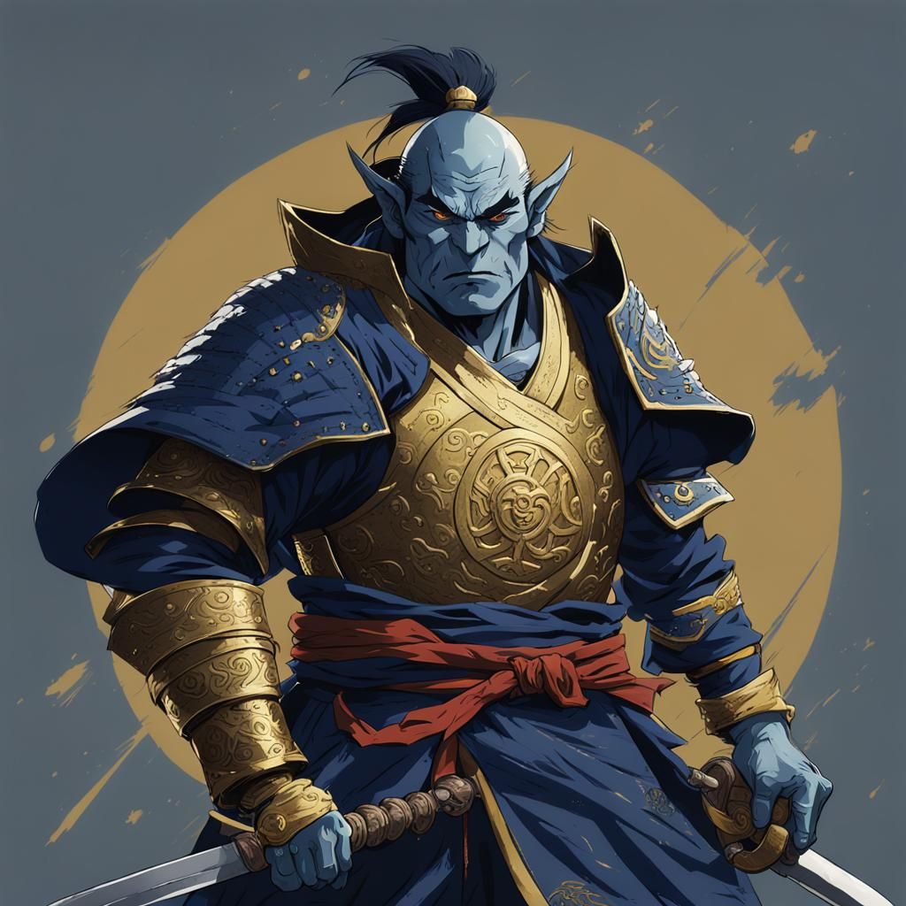Half-Orc Samurai in Ghibli Anime Style