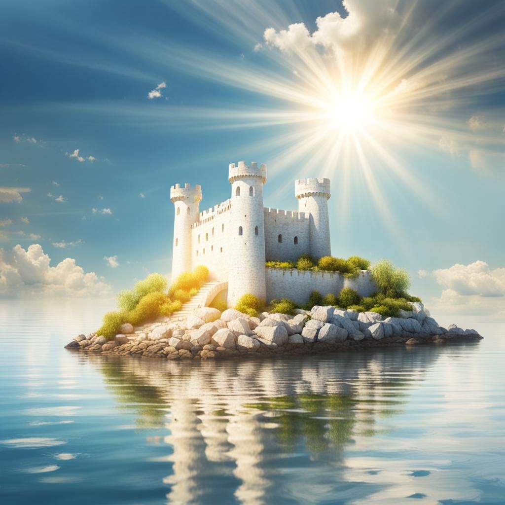Island Fortress Bathed in Divine Light
