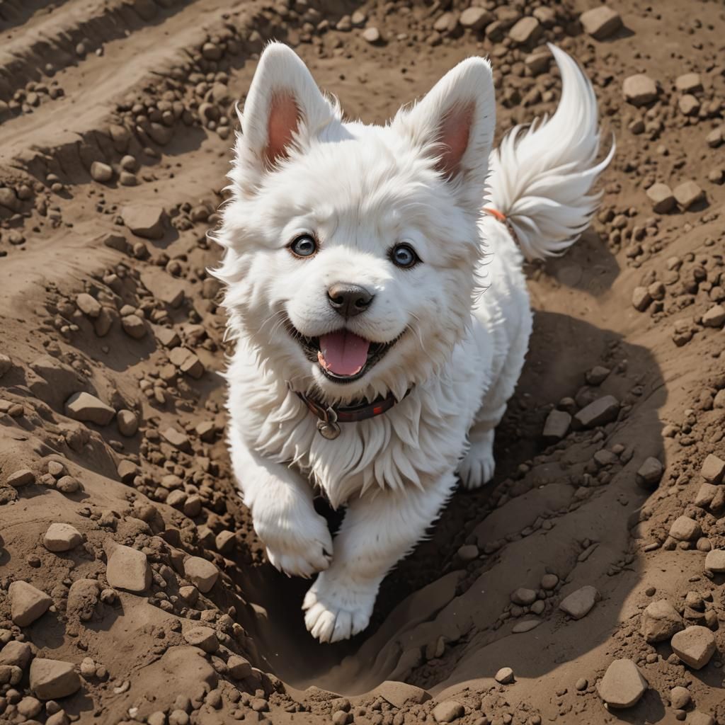 Happy Puppy Digging: 3D Anime Art