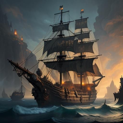 Pirate Ship in a Bottle: Detailed Matte Painting