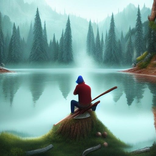 Person by Lake with Hatchet: Fantasy Concept Art