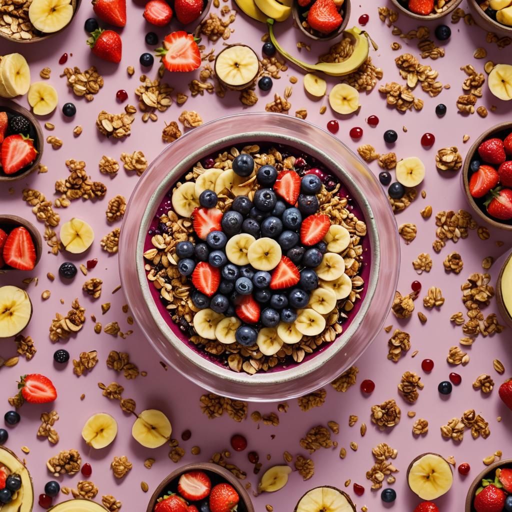 Vibrant Açaí Bowl in Hyper-Realistic Digital Art Style