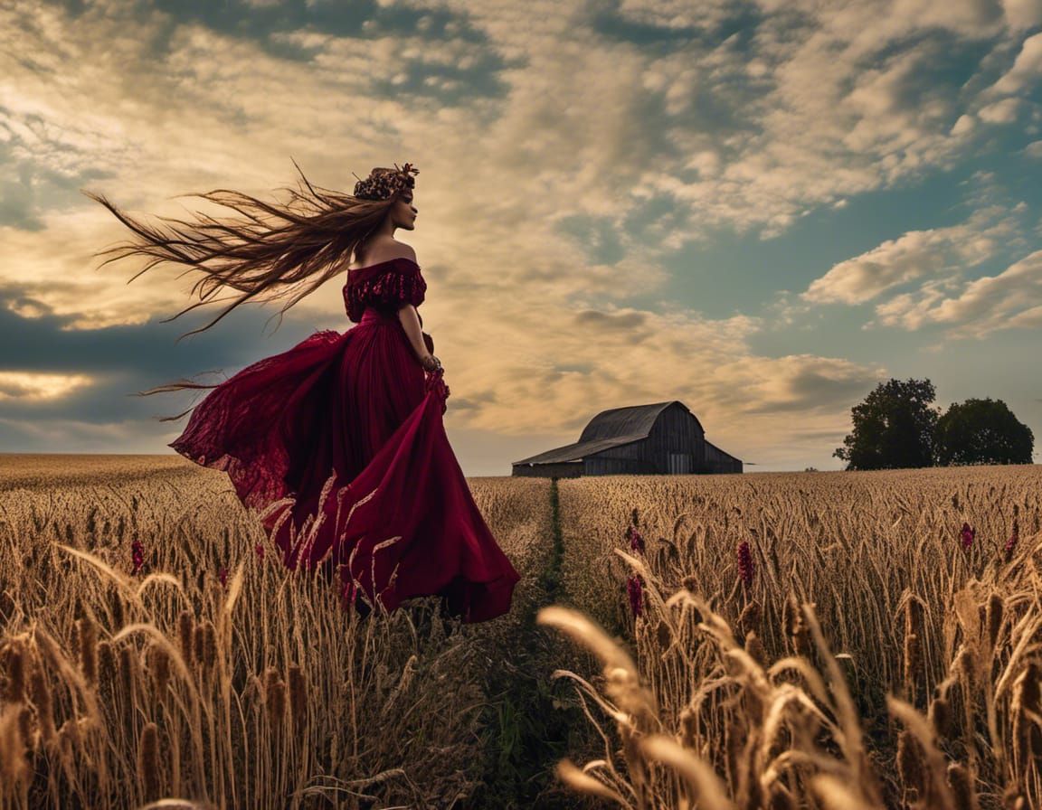 Dramatic Goddess of Hedonism in a Fantasy Landscape