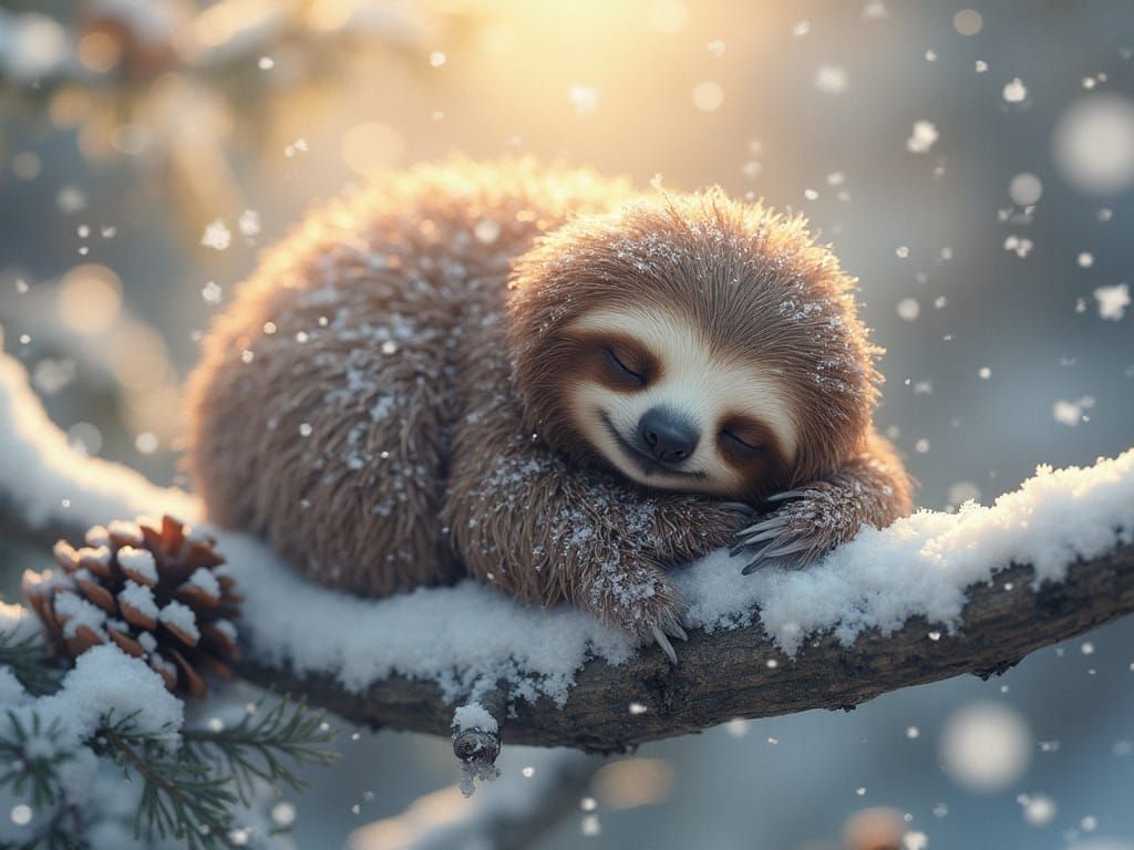 Sleeping Sloth Portrait in Dreamlike Impressionistic Style