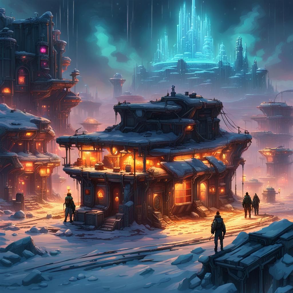 Cyberpunk Survival Outpost in Frozen Tundra