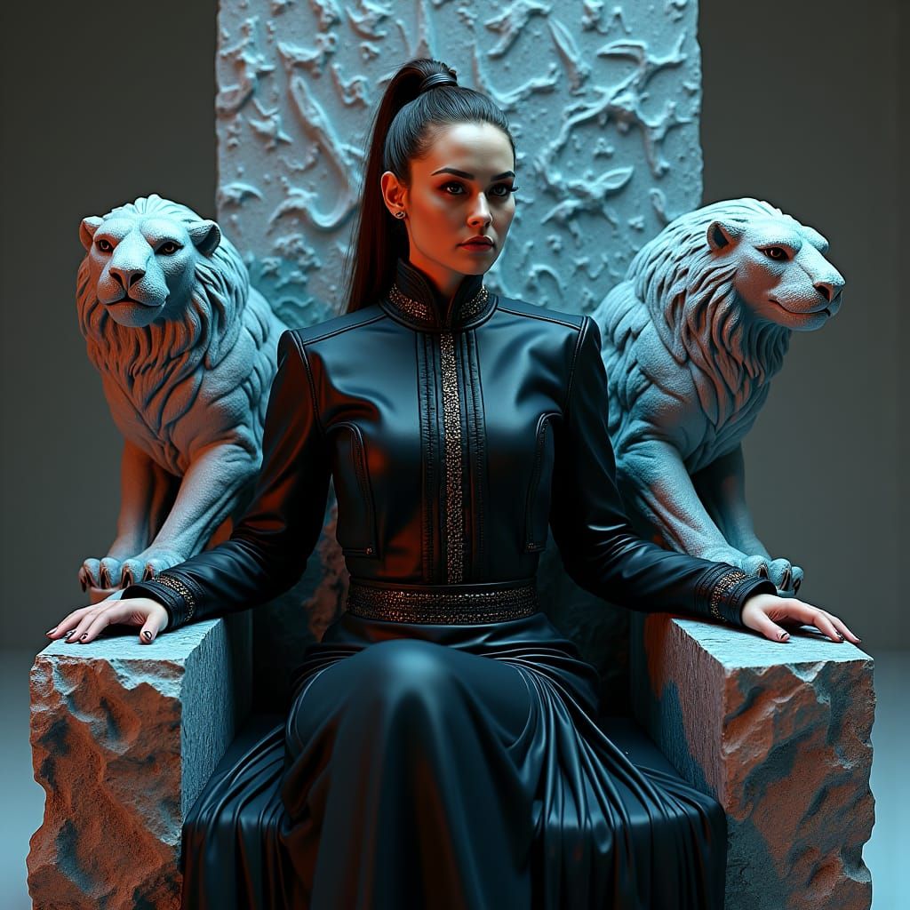 Gothic Queen on Zeolite Throne with Manticores