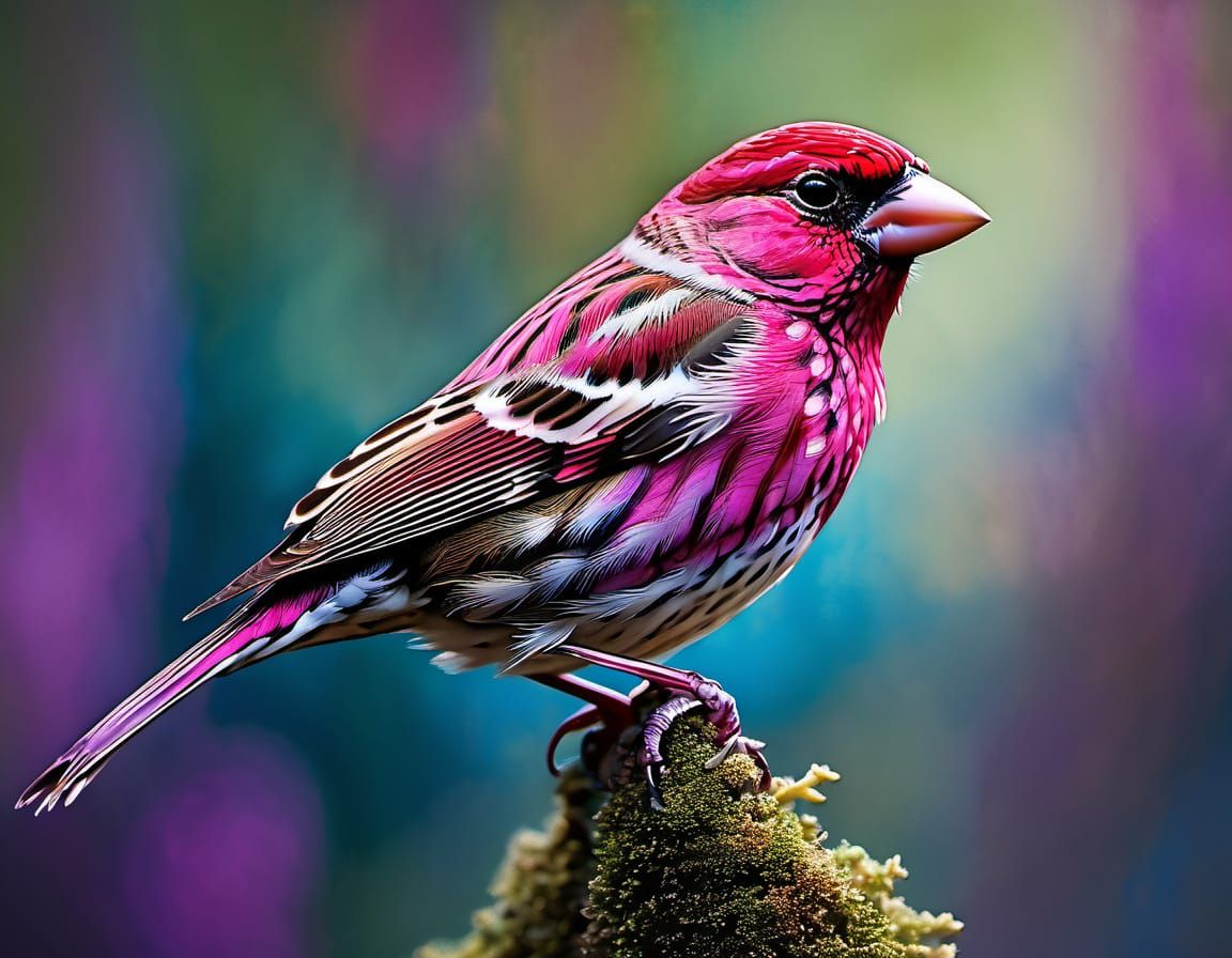 Purple Finch Illustration in Klimt-Inspired Style