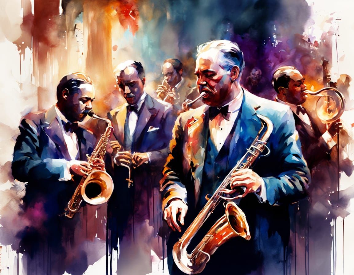 1920s Speakeasy Jazz Band in Watercolor Style