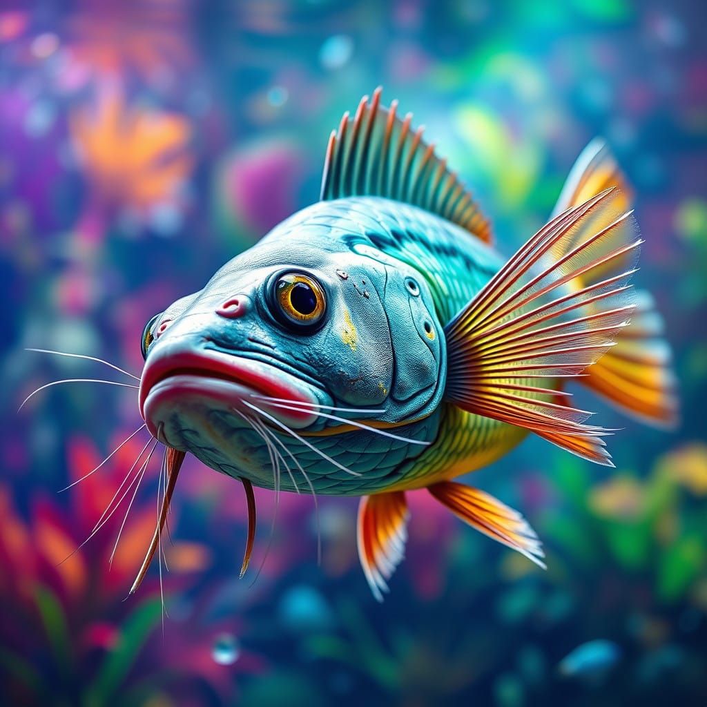 Majestic Tropical Catfish in Hyperrealistic Splash Art