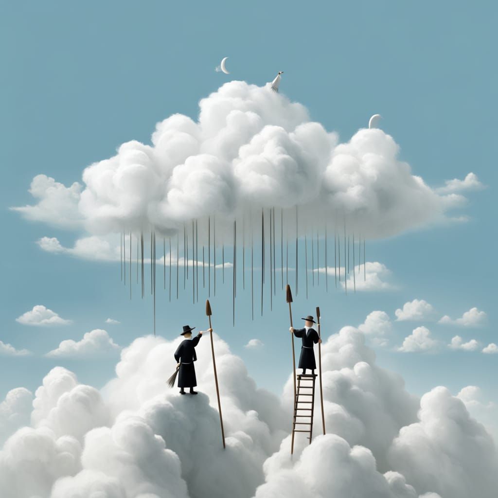 Tiny People Cleaning the Clouds in Tatsuya Tanaka Style