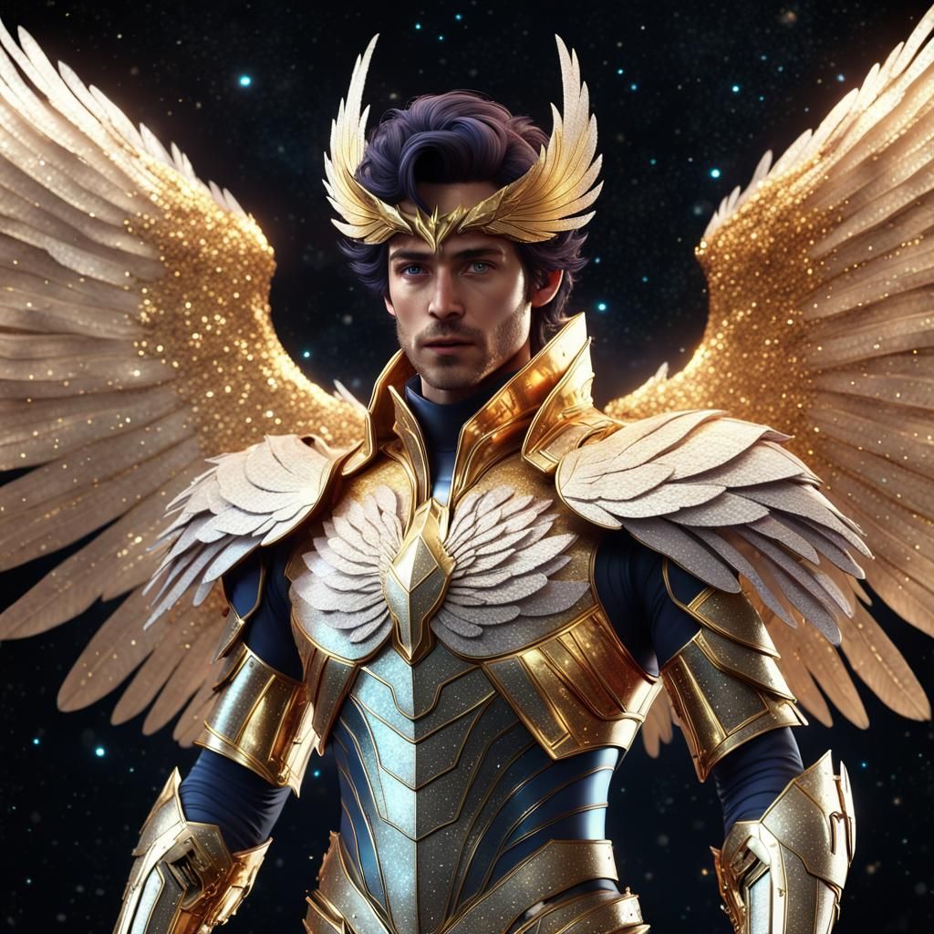 Cosmic Prince Portrait with Golden Wings