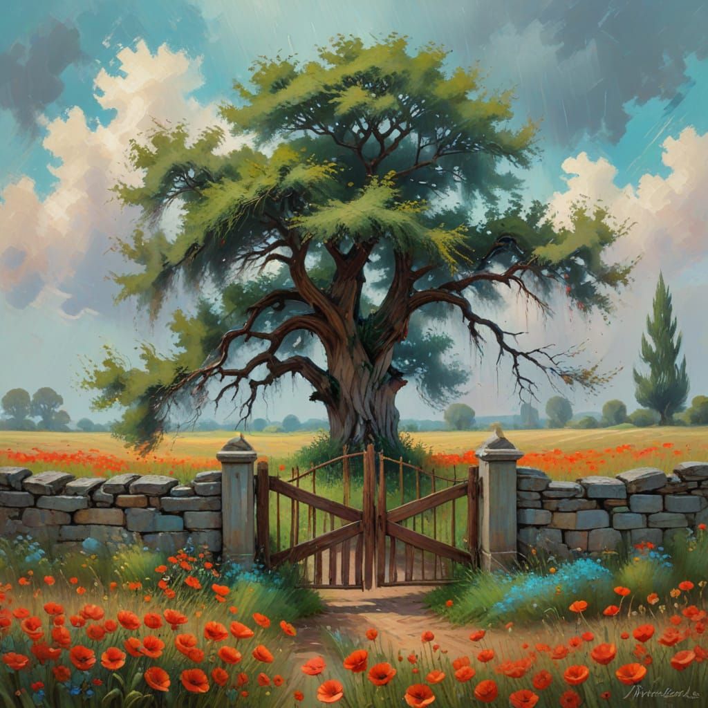 Impressionist Cypress Tree Oil Painting