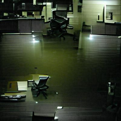 Flooded Office Interior at Night