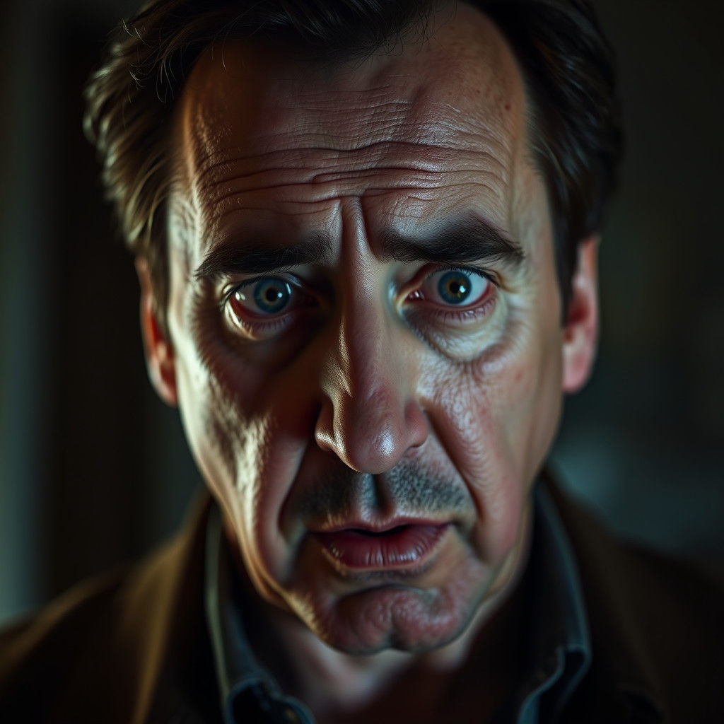 Man's Mortified Expression Captured with Dramatic Lighting