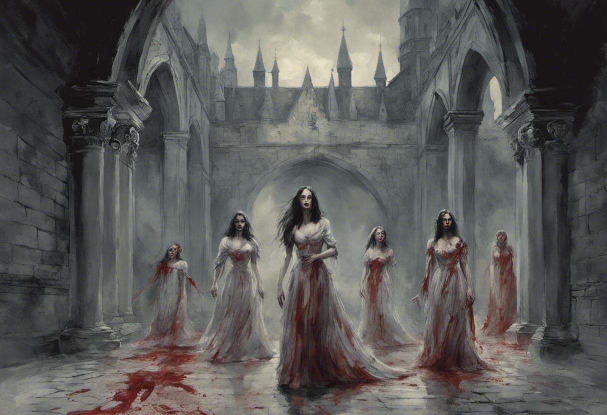 Vampire Queens Attack in Dark Castle Courtyard