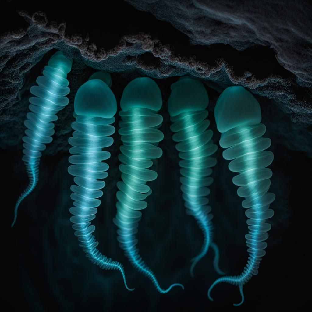 Bioluminescent Cocoon Worms in Deep Sea Fantasy